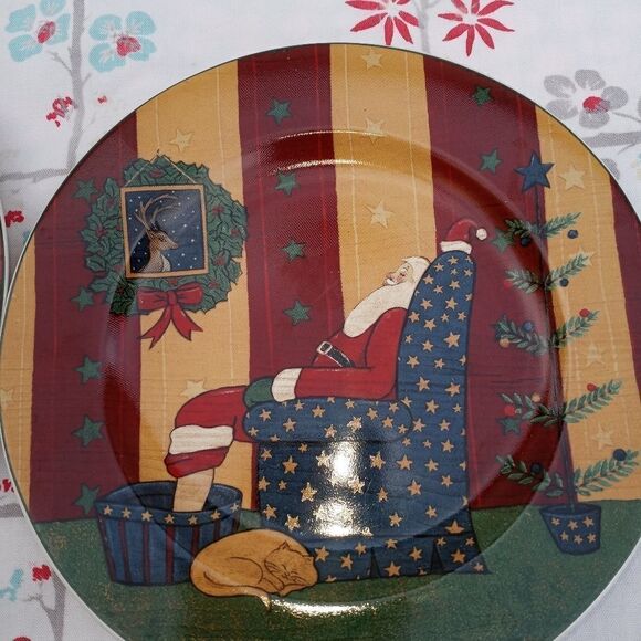 Lot Of 2 Sakura Oneida Warren Kimble Holiday Cheer Chickens Santa Sleeping Salat - Picture 5 of 9